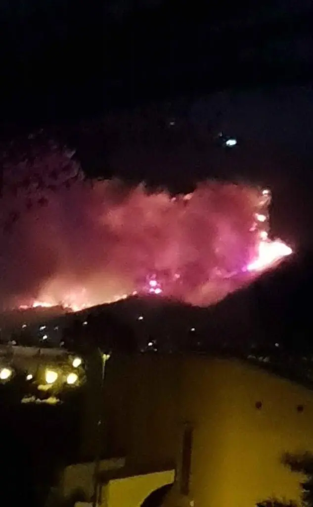 Le fiamme si sono estese nell'area del Monte Serra (foto Ansa)