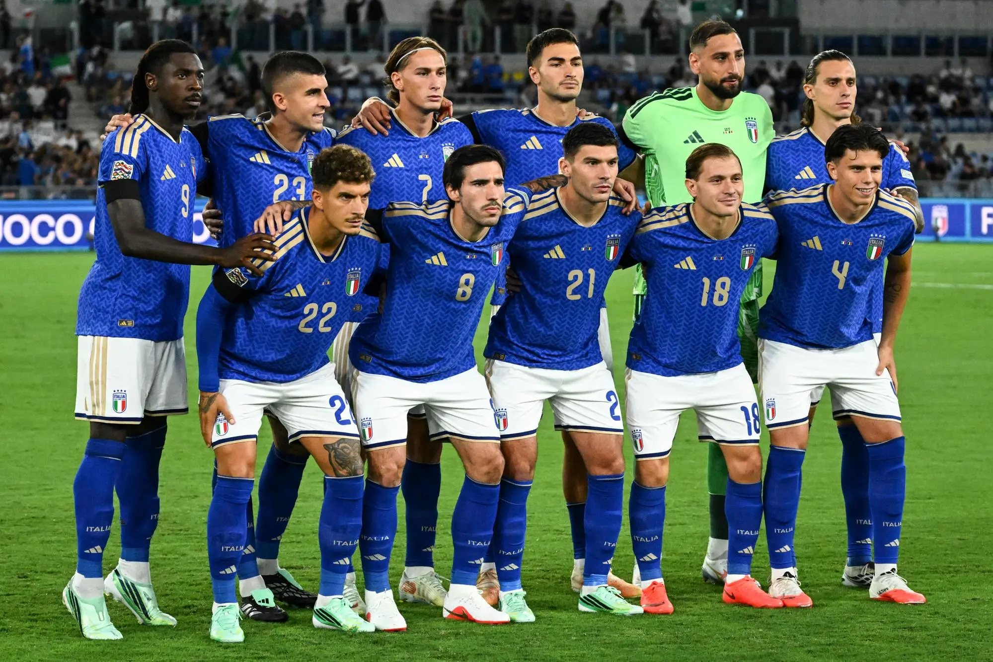 Alessandro Romano, primo in basso a destra, in Italia-Belgio di Nations League (foto Ansa)