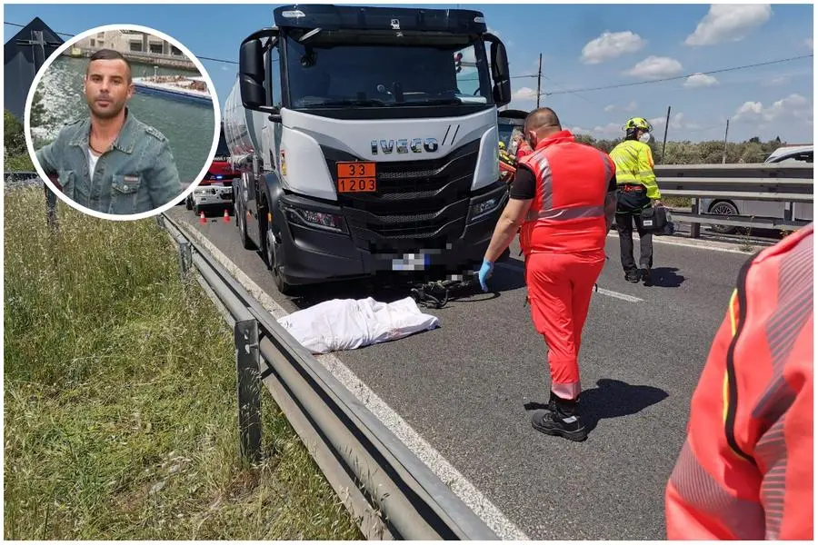 L'incidente mortale ad Assemini e, nel riquadro, Gemiliano Montis (L'Unione Sarda)