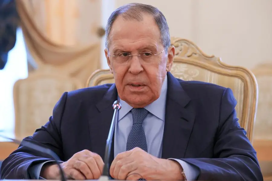 epa09909754 A handout photo made available by the press service of the Russian Foreign Affairs Ministry shows Russian Foreign Minister Sergei Lavrov attending a meeting with UN Secretary-General Antonio Guterres (not pictured) in Moscow, Russia, 26 April 2022. UN Secretary-General is on a working visit in Moscow. EPA/RUSSIAN FOREIGN AFFAIRS MINISTRY HANDOUT MANDATORY CREDIT HANDOUT EDITORIAL USE ONLY/NO SALES