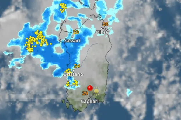 La perturbazione in arrivo sulla Sardegna