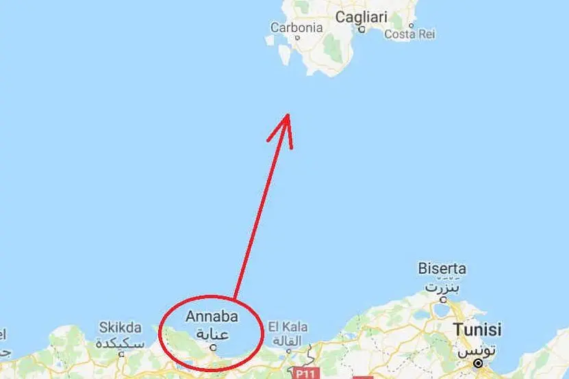 La rotta Algeria-Sardegna (Mappa da Google)