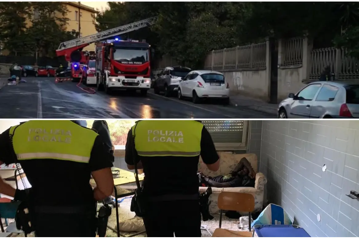 I Vigili del fuoco e la Polizia locale sul posto (foto Facebook - Marcello Polastri)