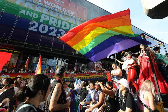 epa10672323 People from the LGBT community take part in the Bangkok Pride Parade 2023 to celebrate pride month in Bangkok, Thailand, 04 June 2023. Thousands of Thai and foreigners took part in the parade on the main road of a major business district of Bangkok. The pride month is celebrated across the world annually in June to commemorate the 1969 Stonewall uprising to raise awareness and promote sexual diversity equal rights for the Lesbian, Gay, Bisexual, Transgender and Queer (LGBTQ) community. EPA/NARONG SANGNAK