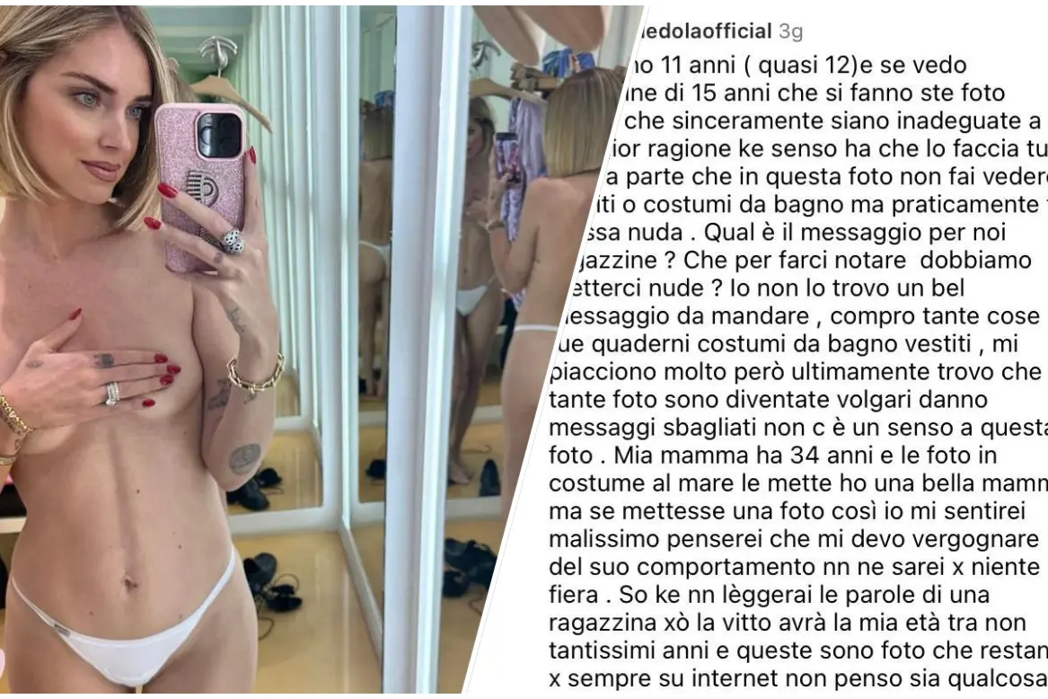 Il post di Chiara Ferragni, a destra il commento di Giulia Dedola (foto Instagram)