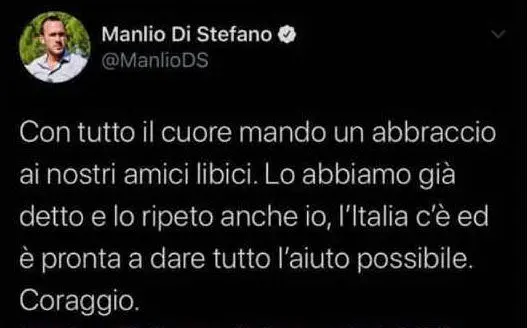Uno screenshot del tweet di Manlio Di Stefano