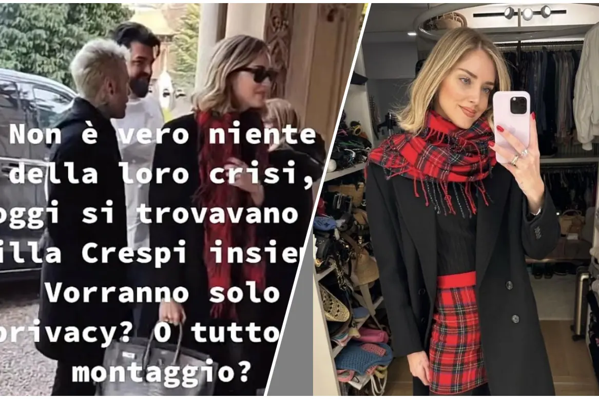 A sinistra i Ferragnez a Villa Crespi, a destra Chiara Ferragni (foto TikTok/Instagram)