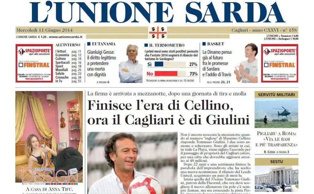 La notizia su L'Unione Sarda