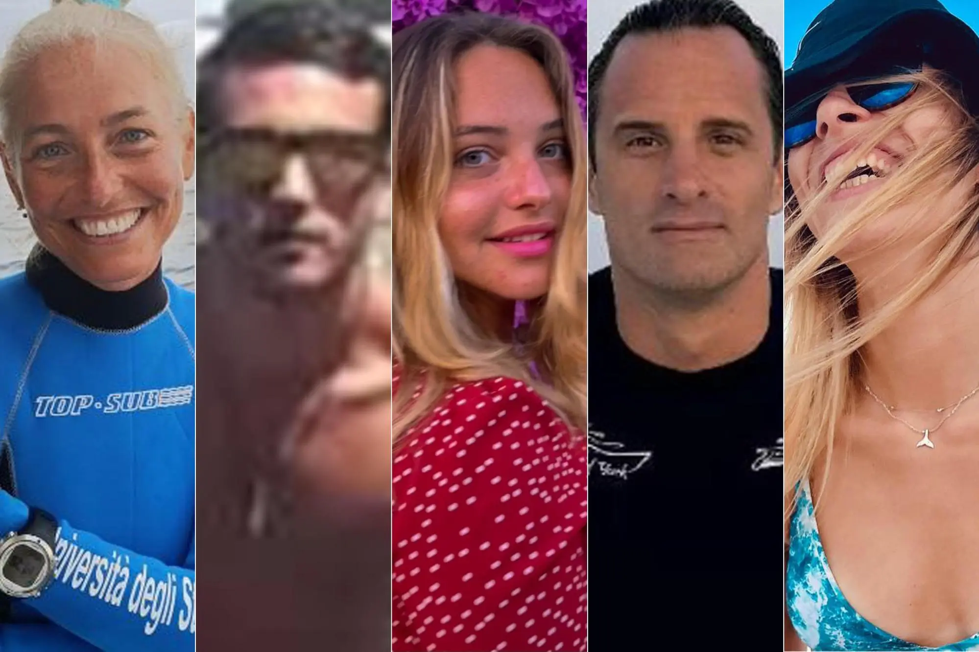 Nella combo, da sinistra Monica Montefalcone, Federico Gualtieri, Giorgia Sommacal, Gianluca Benedetti e Muriel Oddenino, scomparti un'immersione alle Maldiv (Ansa)