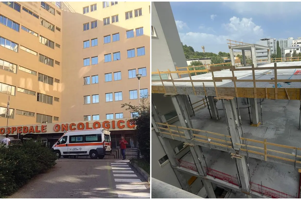 L'Oncologico, a destra il cantiere per la realizzazione delle nuove sale operatorie (foto L'Unione Sarda)