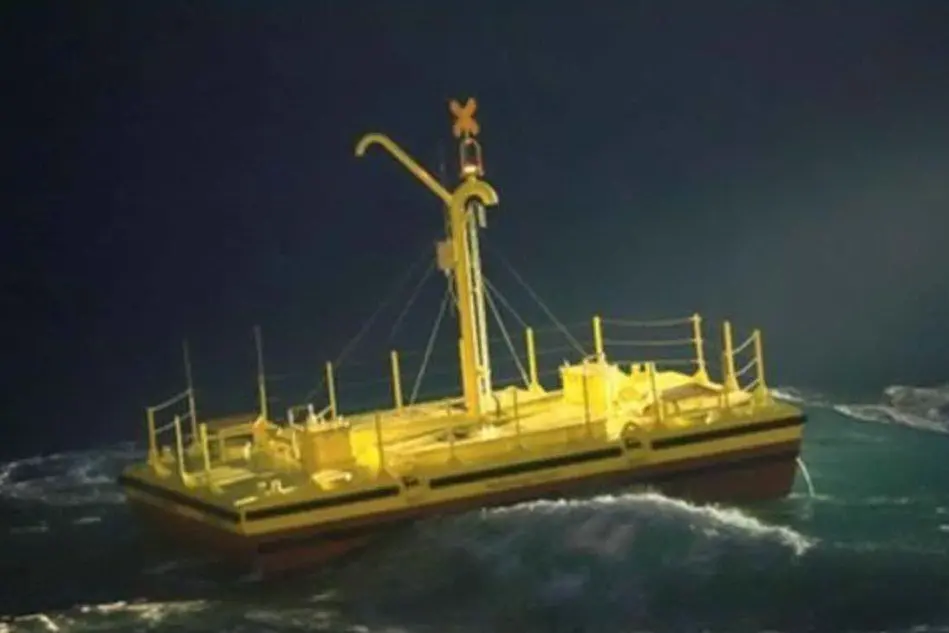 Uno dei sistemi Eni per il moto ondoso in mare aperto (L'Unione Sarda)