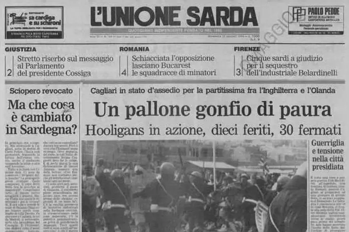 La prima pagina de L'Unione Sarda del 17 giugno 1990 (foto Piras)