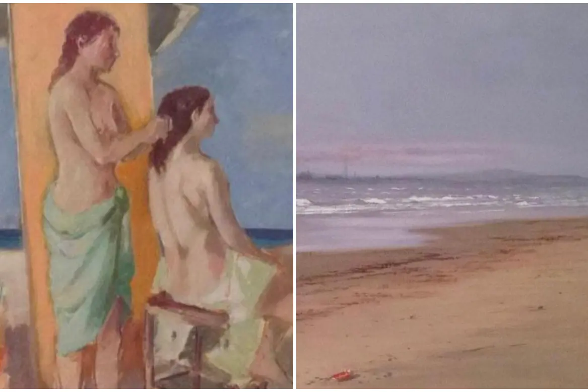 A sinistra un'opera di Manlio Masu, a destra un quadro di Gavino Piana (L'Unione Sarda - Tellini)
