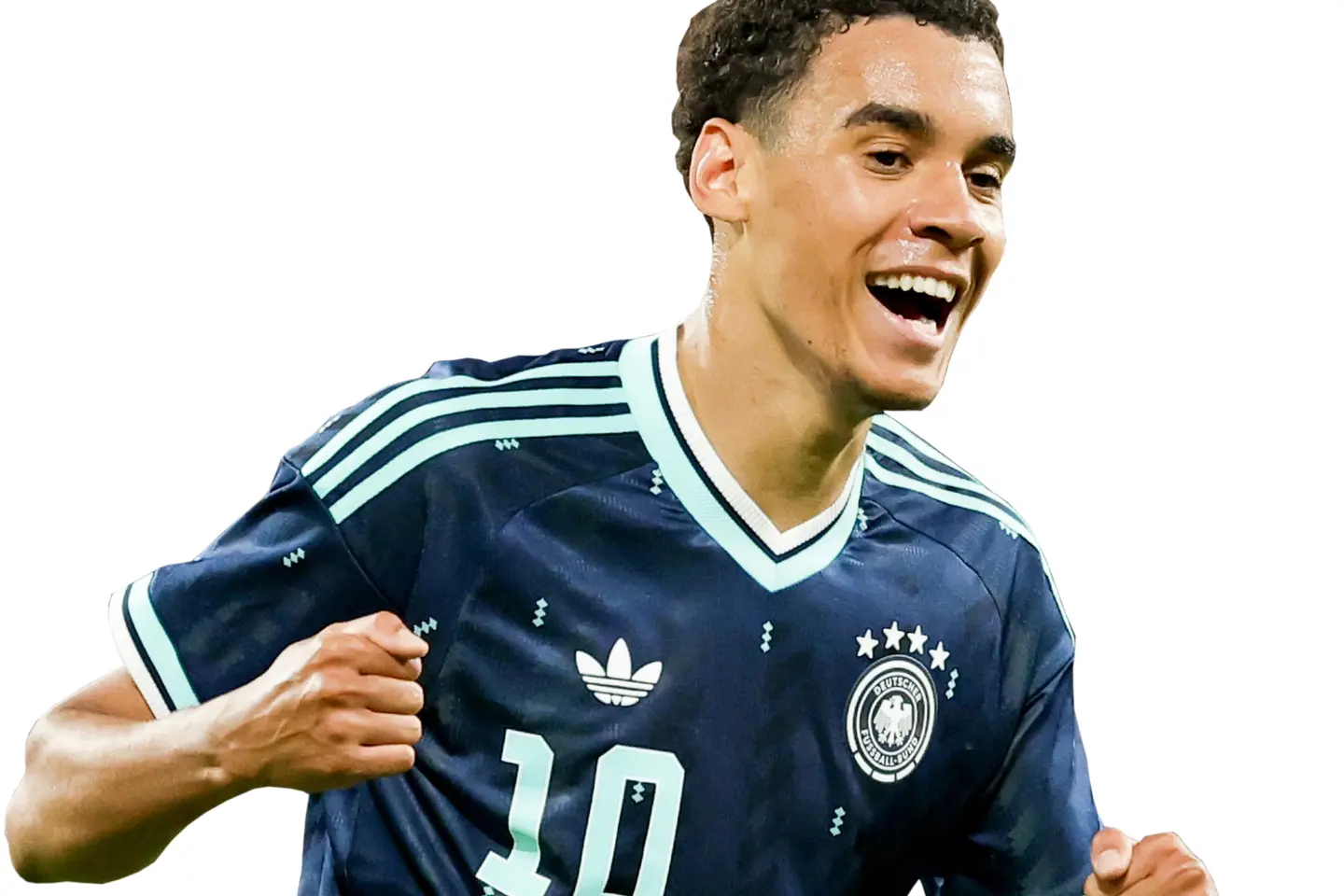 epa13007435 Jamal Musiala of Germany celebrates after scoring the 4-0 goal during the friendly soccer match between Germany and Finland in Mainz, Germany, 31 May 2026. EPA/CHRISTOPHER NEUNDORF