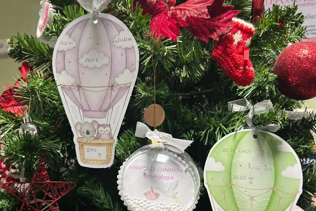 L'albero di Natale al San Martino con i nomi dei primi nati del 2026