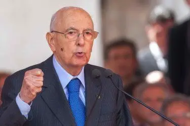 Il presidente della Repubblica Giorgio Napolitano durante il suo discorso alla cerimonia della Liberazione