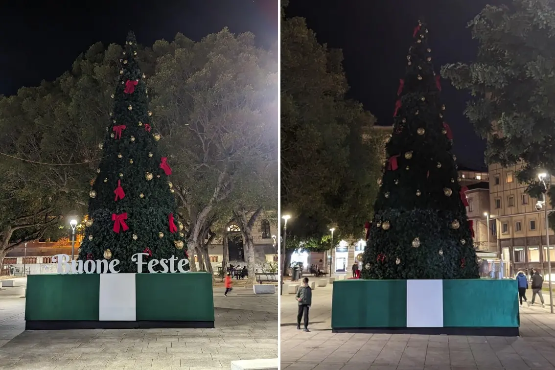 L'albero di Natale spento a Cagliari