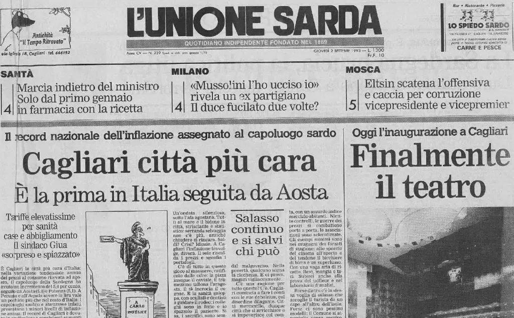 La prima pagina de L'Unione Sarda