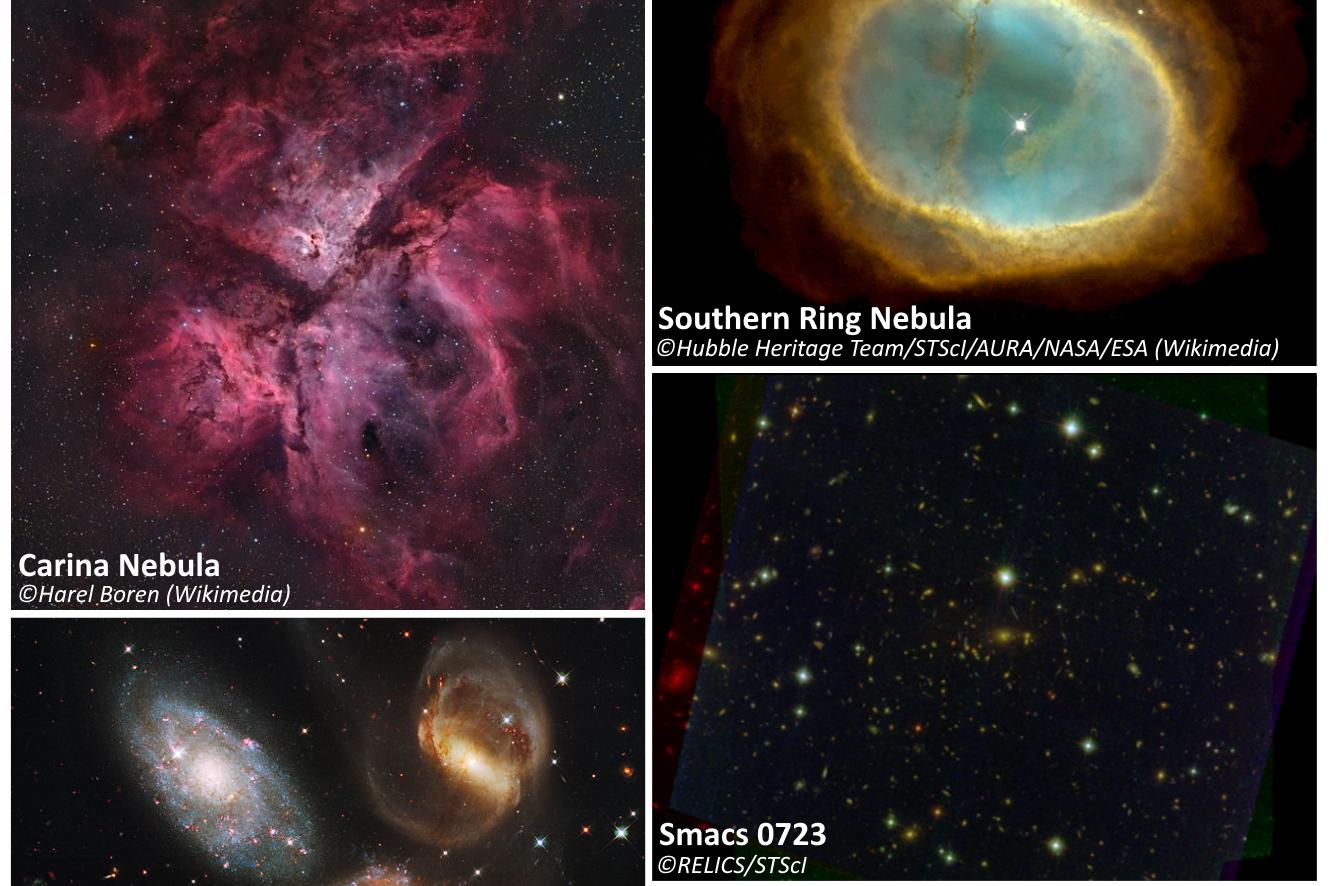 Alcuni oggeti celesti che sono stati ripresi dal James Webb Space Telescope, visti nelle riprese del telescopio Hubble (foto NASA)