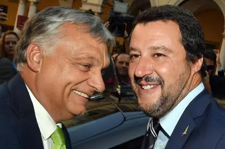 Italian Interior Minister Matteo Salvini (R) with Hungarian Prime Minister, Viktor Orban, during their meeting at the Prefecture of Milan, Italy, 28 August 2018. ANSA/DANIEL DAL ZENNARO