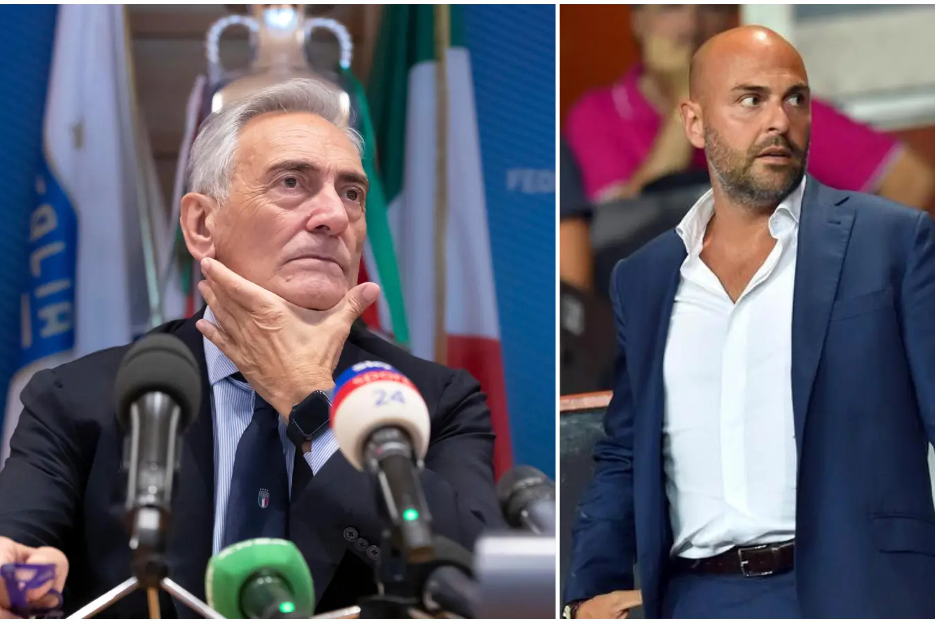 The FIGC president Gabriele Gravina and the rossoblù patron Tommaso Giulini (Archive)