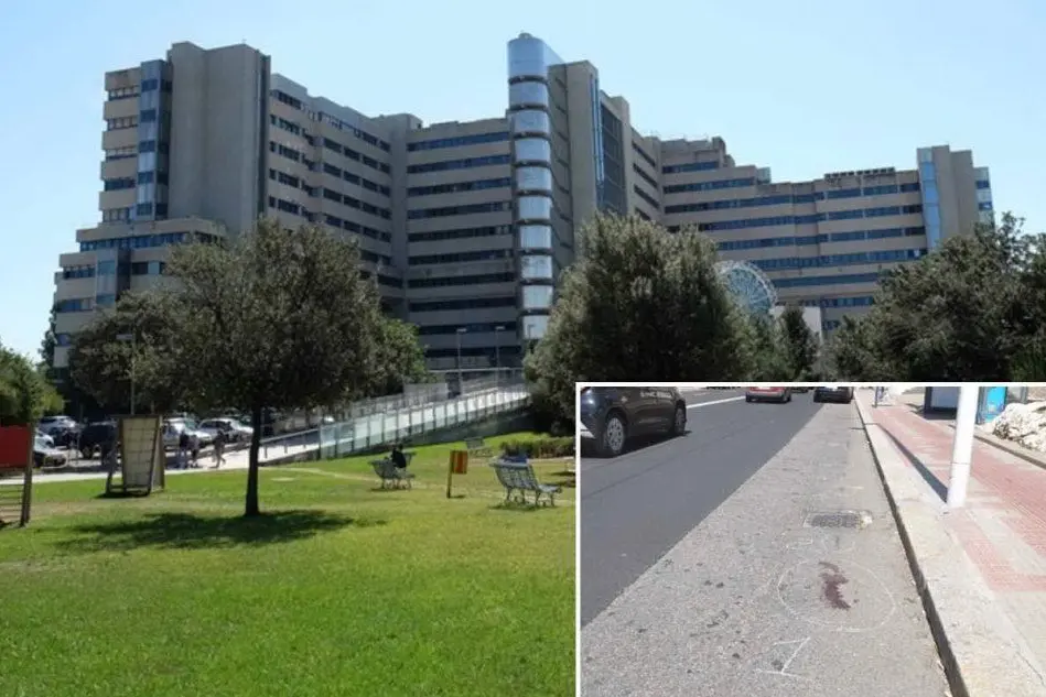L'ospedale Brotzu, dove la donna è ricoverata, e nel riquadro il luogo dell'incidente (L'Unione Sarda)