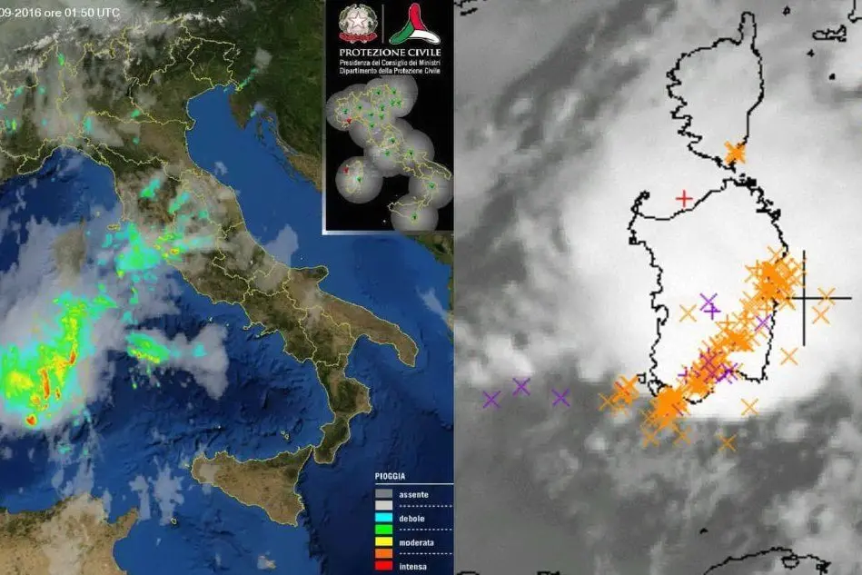Le immagini radar e i fulmini del nubifragio