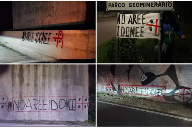La scritta "No aree idonee" per le strade della Sardegna (foto L'Unione Sarda)