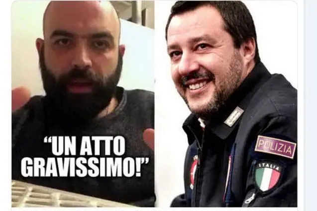 Una foto combo diffusa da Salvini sui social nella sua replica a Saviano