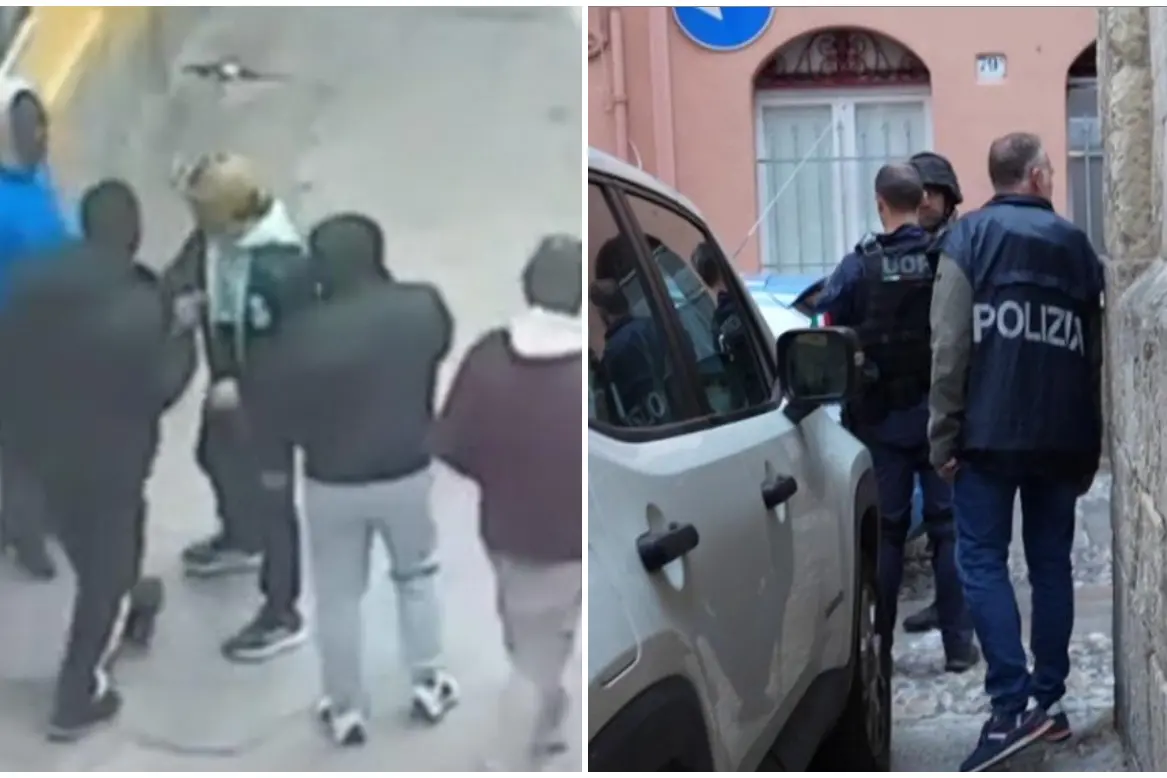 A sinistra alcuni indagati filmati dagli investigatori. A destra la Polizia in azione (Foto Floris)