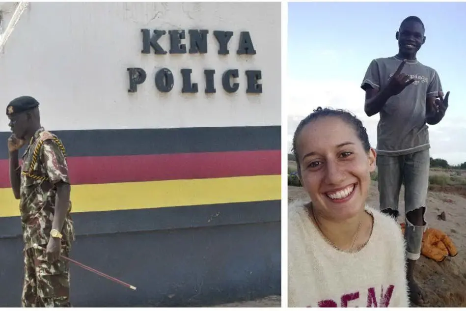 La polizia kenyota e Silvia Romano con un giovane residente della zona (Ansa)