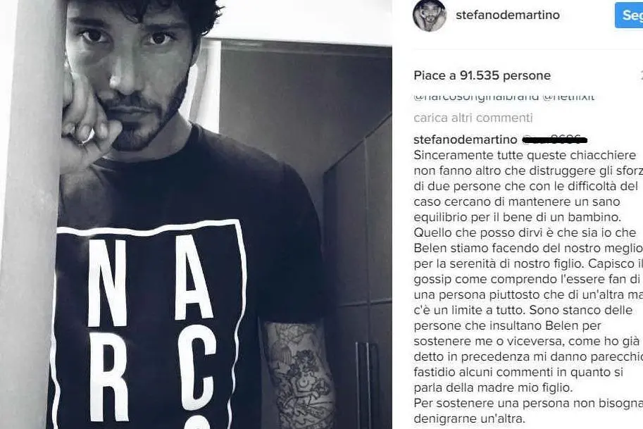 Il commento di Stefano De Martino su Instagram