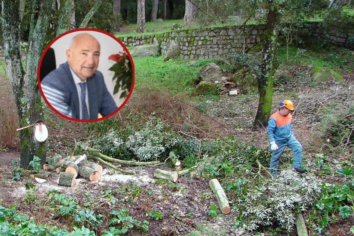 Un cantiere di Forestas e, nel tondo, Salvatore Piras