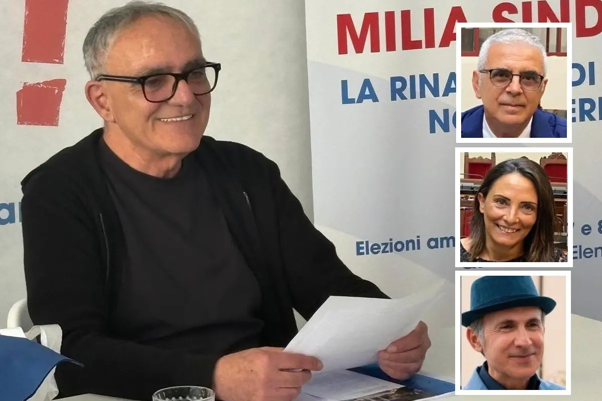 Graziano Milia e, nei riquadri, i più votati. Dall'alto: Tonio Pani, Romina Angius e Martino Sarritzu