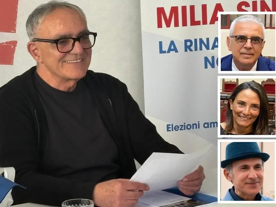 Graziano Milia e, nei riquadri, i più votati. Dall'alto: Tonio Pani, Romina Angius e Martino Sarritzu