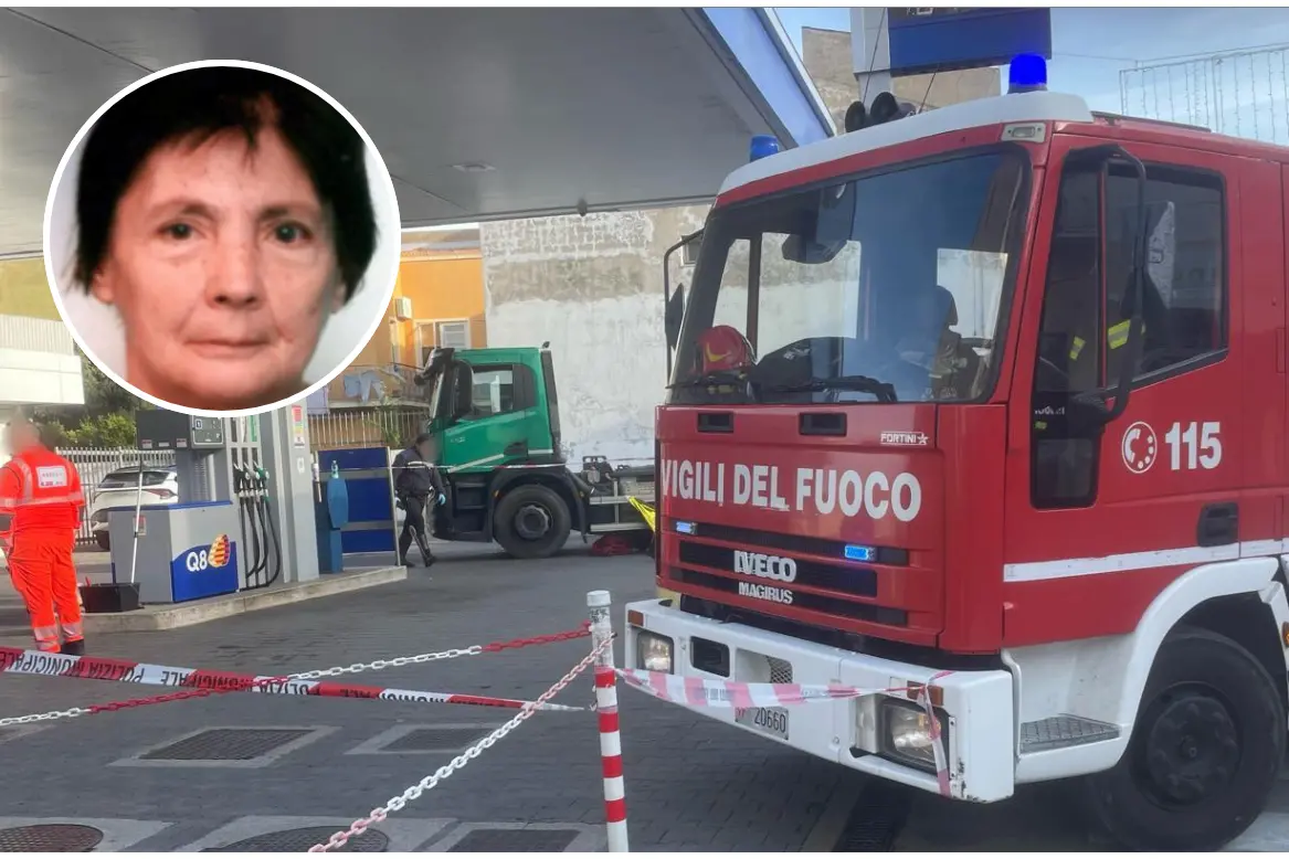 Il luogo dell'incidente, nel riquadro la vittima (Archivio)