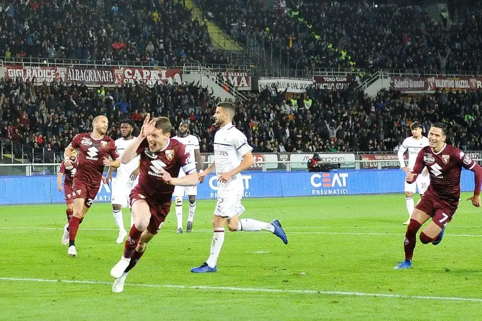 L'esultanza di Belotti in Torino-Milan (Ansa)