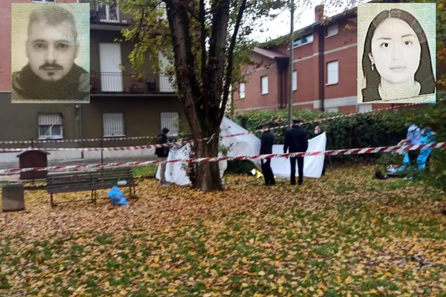 Mirko Genco and the victim. In the large photo the park where the murder was committed (Ansa)