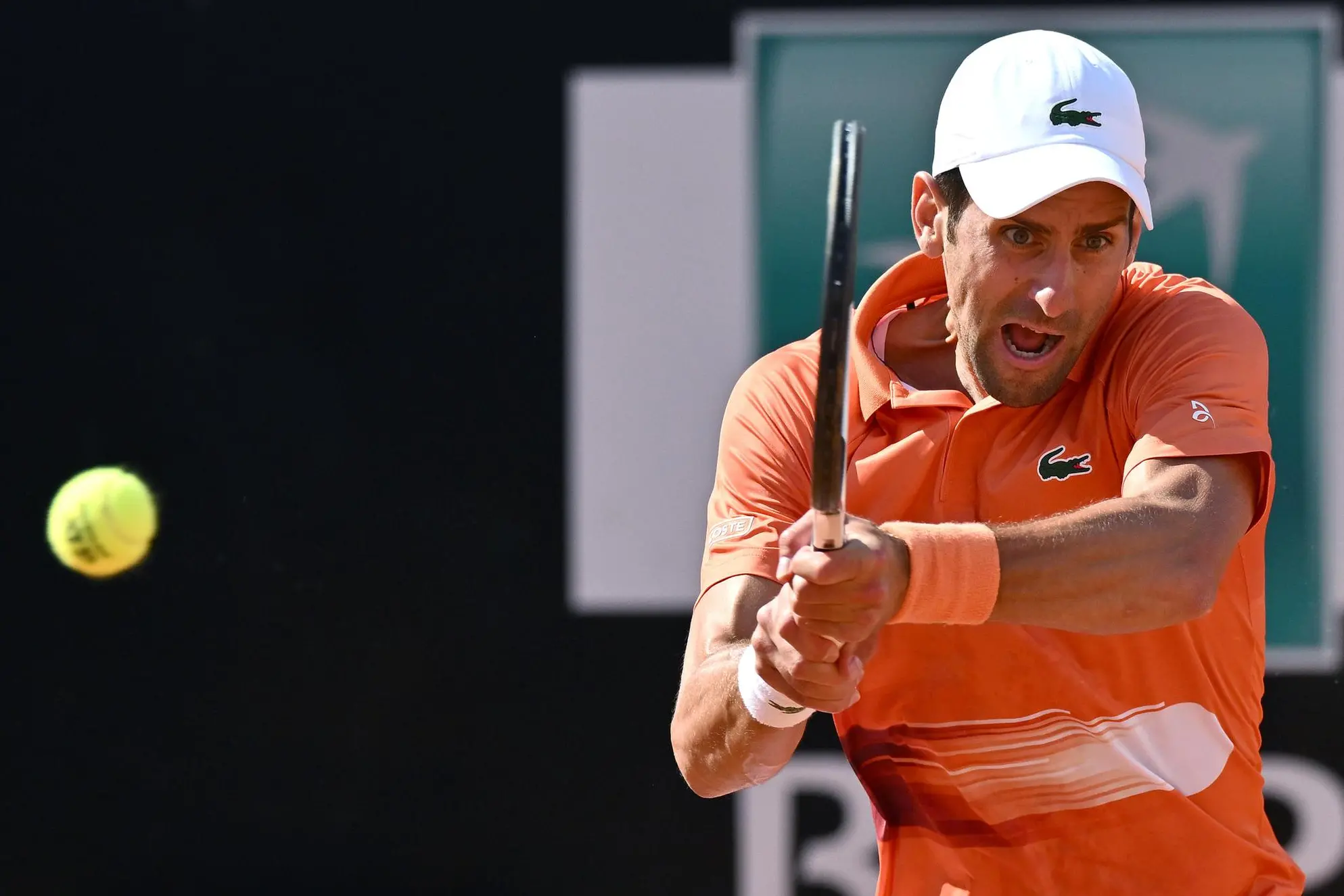 Novak Djokovic of Serbia in action during his men's singles final match against Stefanos Tsitsipas of Greece at the Italian Open tennis tournament in Rome, Italy, 15 May 2022. ANSA/ETTORE FERRARI