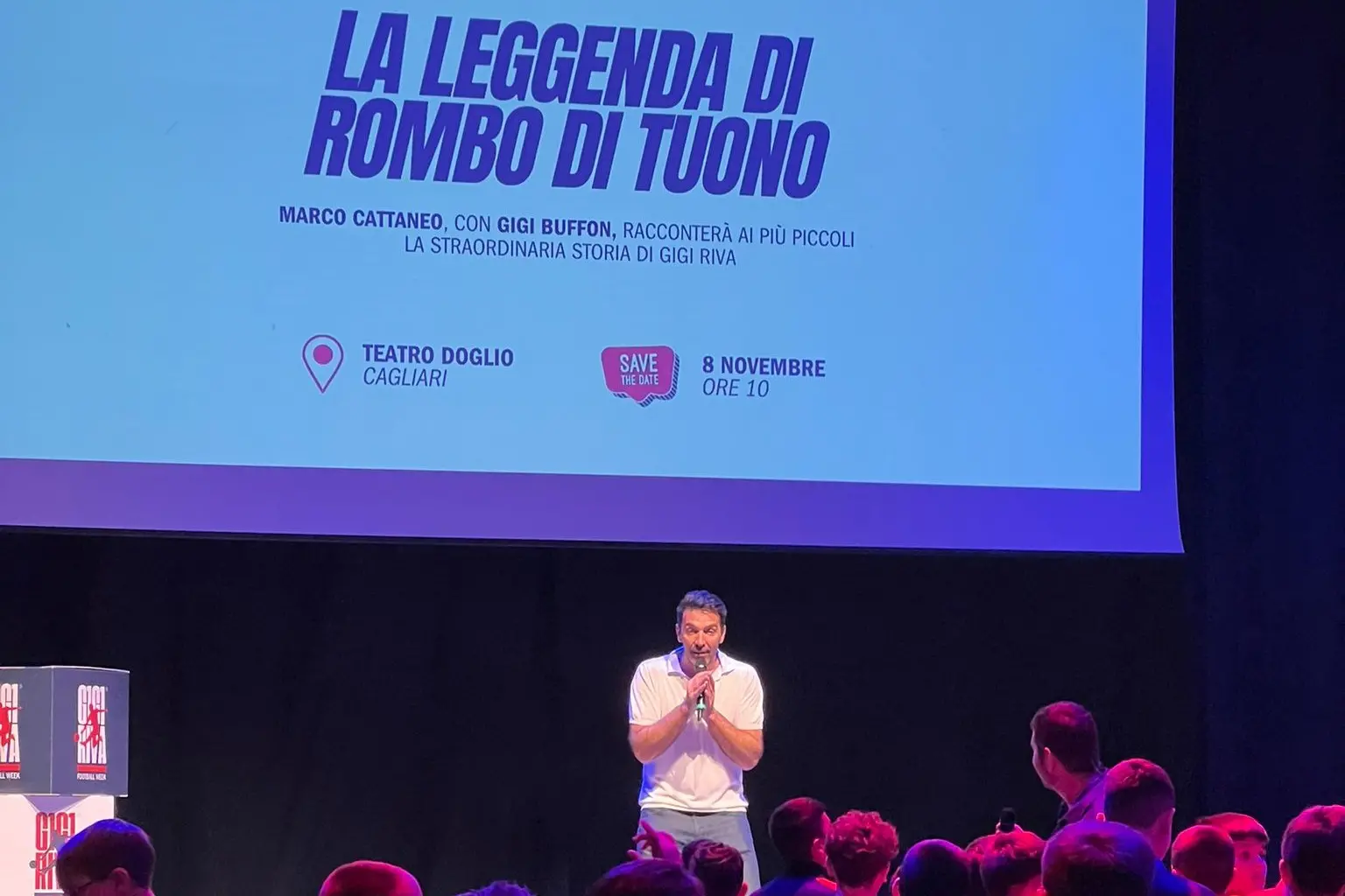 Gianluigi Buffon al Teatro Doglio di Cagliari per la Gigi Riva Football Week (foto Francesca Melis)