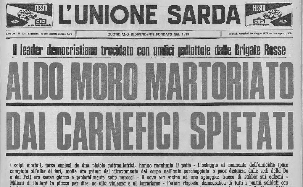 La notizia del ritrovamento di Moro sulla prima pagina de L'Unione Sarda