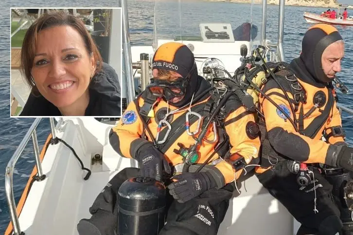 I sommozzatori dei vigili del fuoco e, nel riquadro, Martina Lattuca