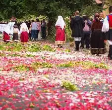 La processione sulle strade di Orosei, ricoperte di fiori