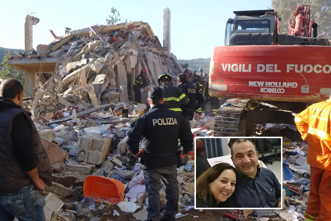 La villetta crollata, nel riquadro le vittime (foto L'Unione Sarda)