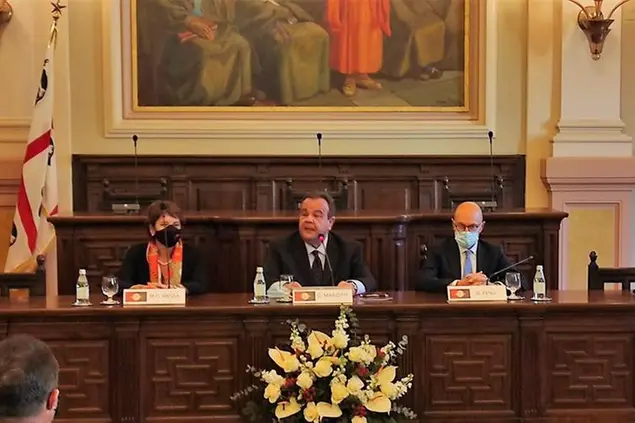 Il ministro Messa, il rettore di Sassari Mariotti e il prorettore di Cagliari Fenu (L'Unione Sarda -\u00A0Marras)