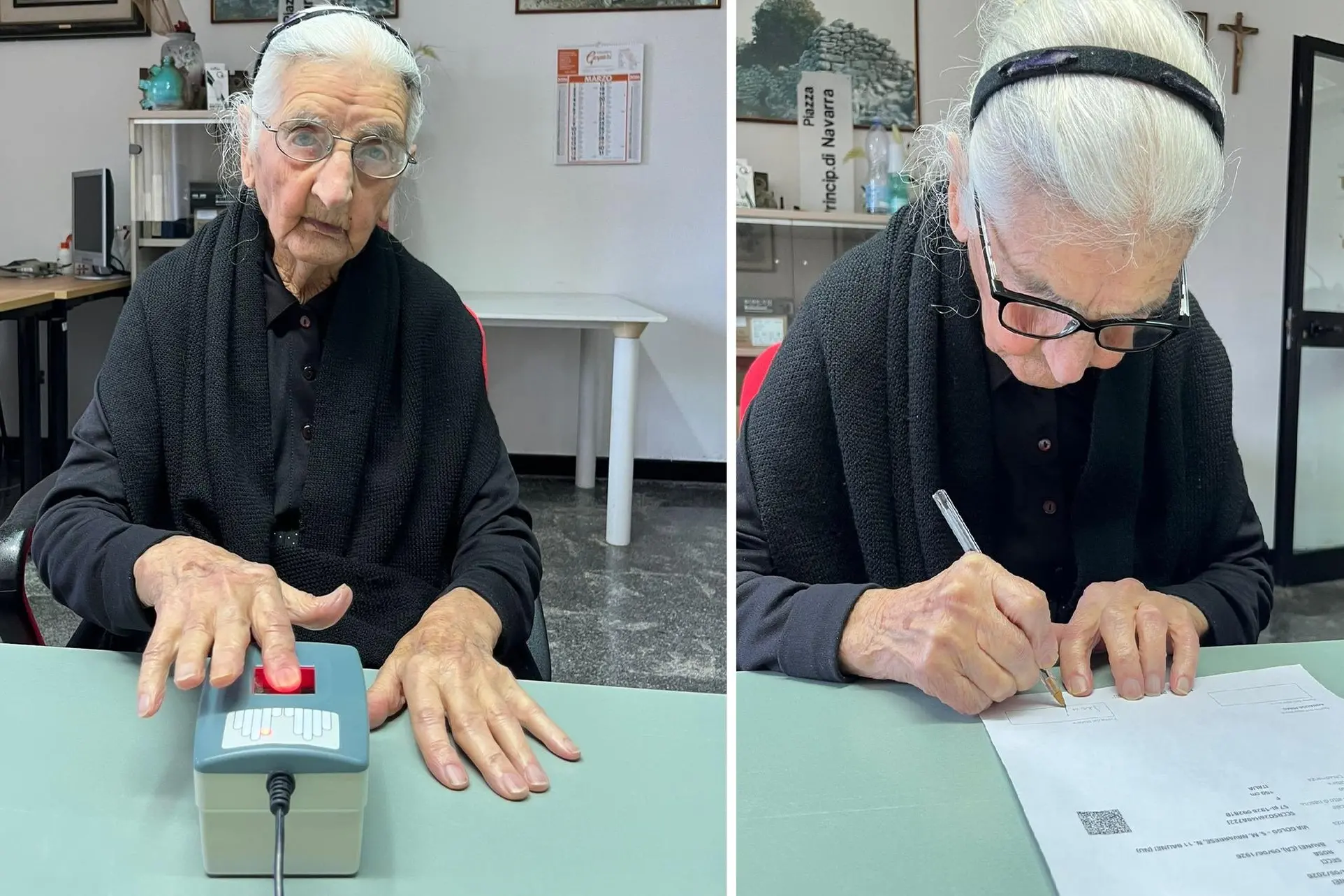 Zia Rosa Secci negli uffici del Comune (Foto: Comune di Baunei)