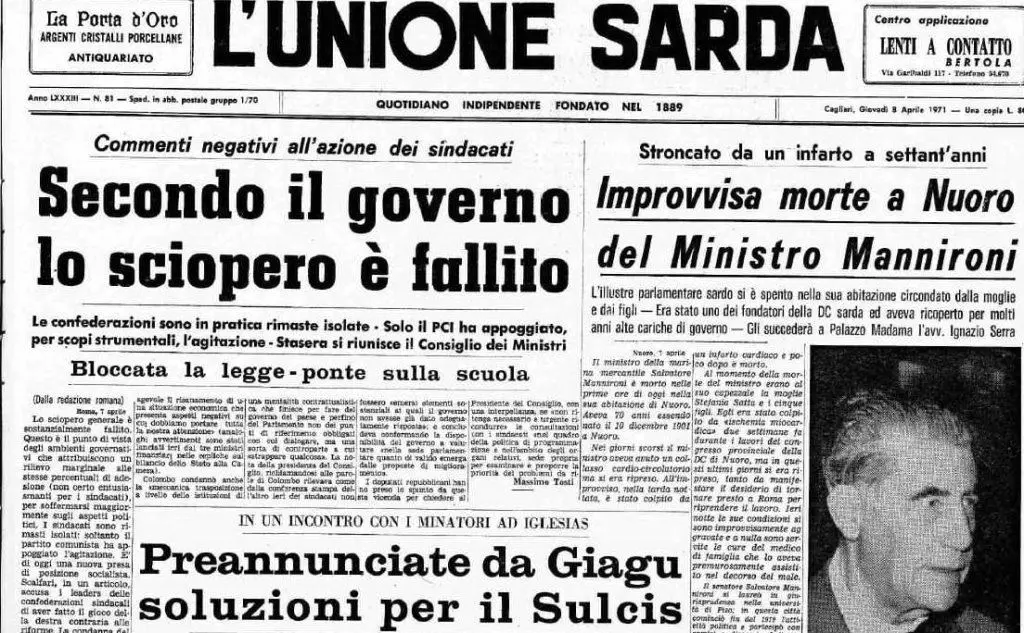 #AccaddeOggi: 8 aprile 1971, la notizia della morte a Nuoro del ministro Mannironi