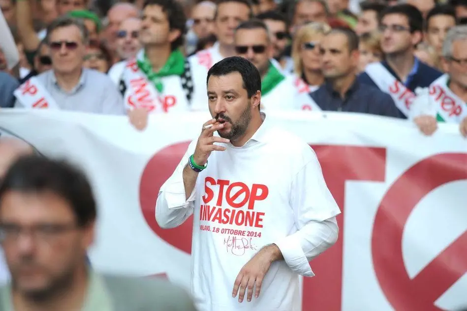 Matteo Salvini al corteo della Lega