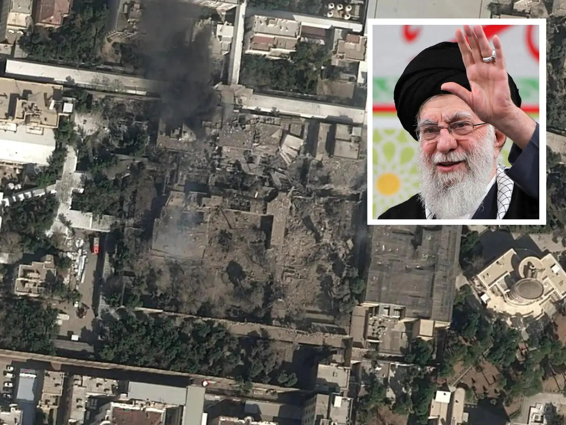 Usa e Israele attaccano l’Iran: «Ucciso Khamenei». I pasdaran lanciano missili su Tel Aviv e Dubai, Trump: «I raid continueranno» Nella combo, la residenza della Guida Suprema dell'Iran Alì Khamenei distrutta negli attacchi israeliani, Teheran, 28 febbraio 2026, ANSA/Telegram/VahidOnline +++ ATTENZIONE: L'ANSA NON POSSIEDE I DIRITTI DI QUESTA FOTO CHE NON PUO' ESSERE PUBBLICATA SENZA L'AUTORIZZAZIONE DELLA FONTE DI ORIGINE CUI SI RINVIA +++ NPK +++