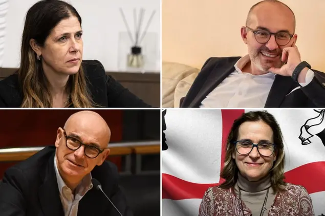 Dall'alto, in senso orario: Alessandra Todde, Paolo Truzzu, Lucia Chessa e Renato Soru